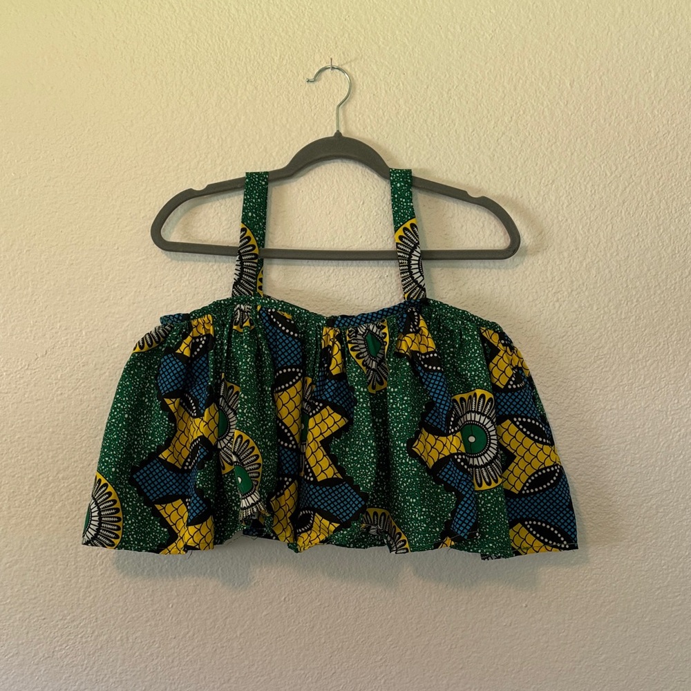 Vibrant Green and Yellow Patterned Women's Top